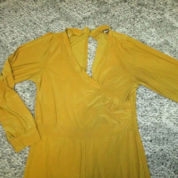 LIBIAN Gold Yellow Crossover V Neck Slit Arm Leg Long Sleeve Jumpsuit Romper 0X - Picture 4 of 4